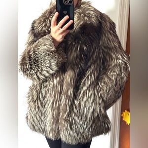 Luxurious indigo brown silver fur coat jacket